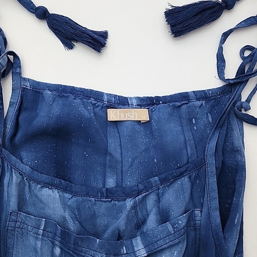 Khush Women Blue One Piece Jumpsuit Lightweight Flowy Tassles Elastic Waist Sz M - Picture 10 of 16